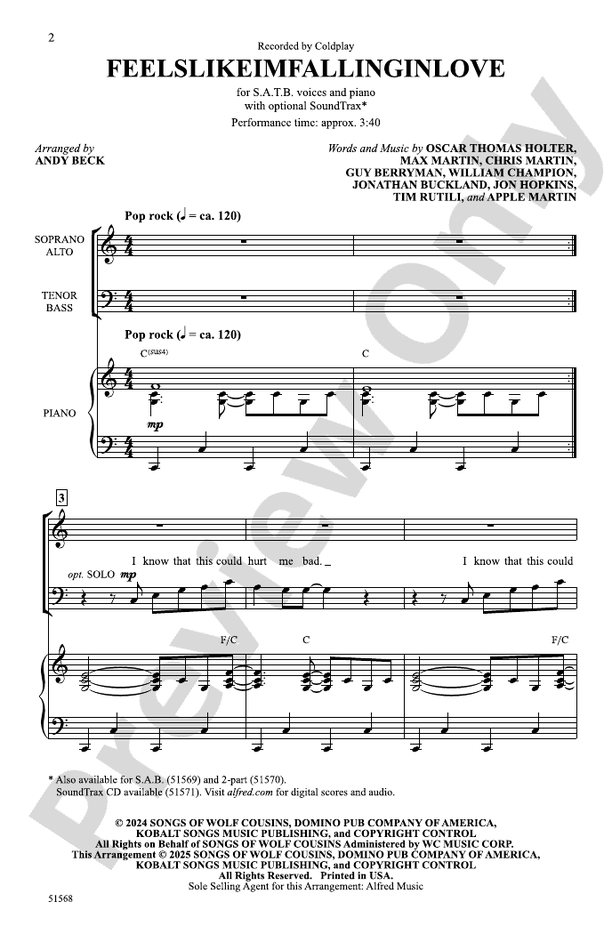 feelslikeimfallinginlove - SATB Choral Octavo (Digital Download)