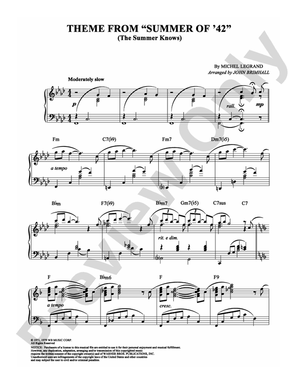 The Summer Knows - Piano (Digital Download)