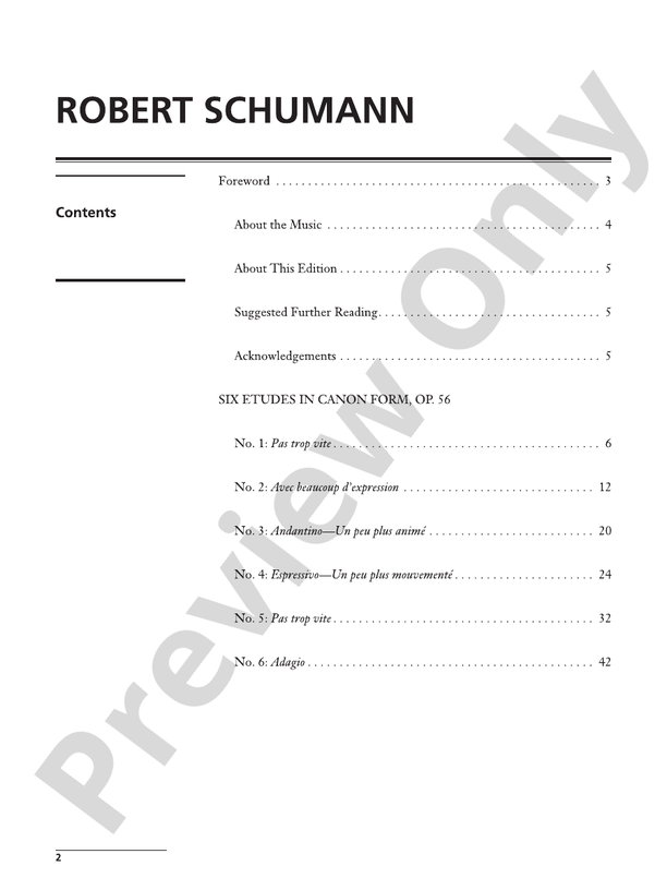 Schumann - Six Etudes in Canon Form, Opus 56 - 1 Piano, 4 Hands (Digital Download)