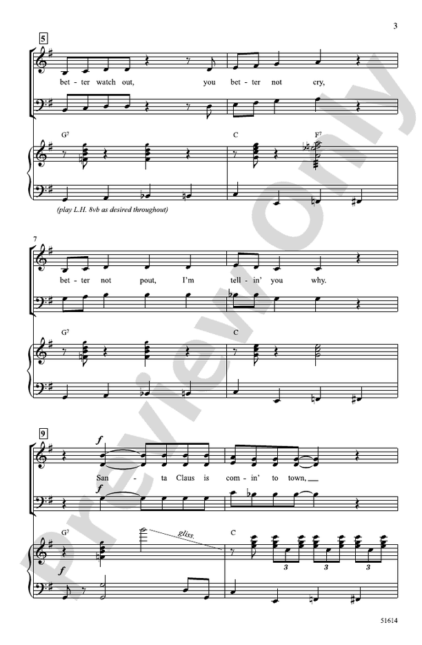 Santa Claus Is Comin' to Town - SAB Choral Octavo (Digital Download)