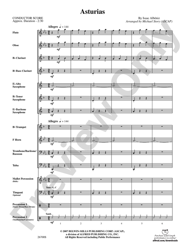 Asturias (Grade 1) - Concert Band Conductor Score & Parts (Digital Download)