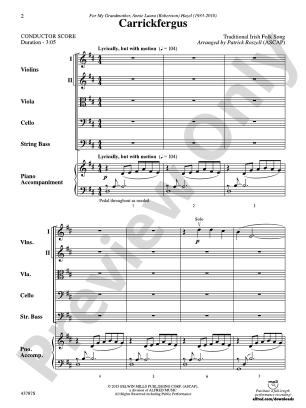 Carrickfergus – String Orchestra Conductor Score & Parts (Digital Download)