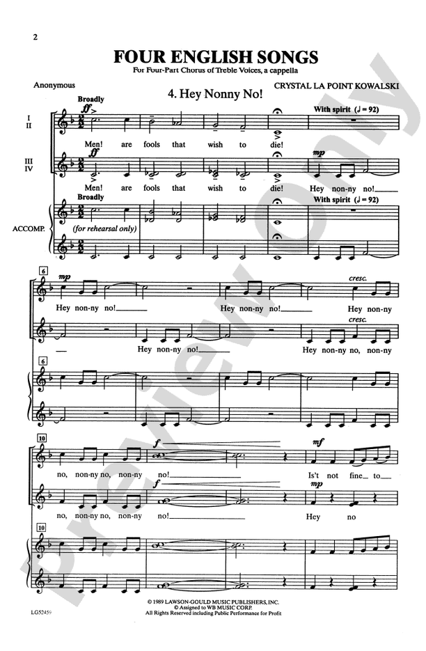 Hey Nonny No! – SSAA Choral Octavo (Digital Download)