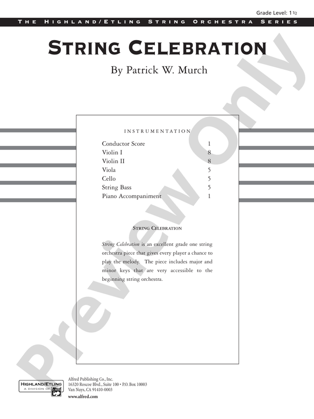 String Celebration – String Orchestra Conductor Score & Parts (Digital Download)