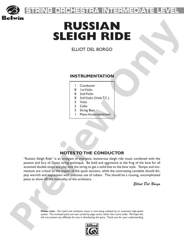 Russian Sleigh Ride – String Orchestra Conductor Score & Parts (Digital Download)