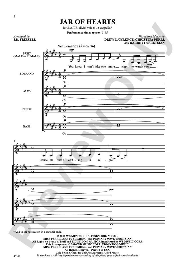 Jar of Hearts – SATB, a cappella Choral Octavo (Digital Download)