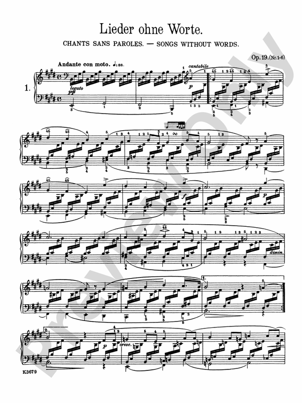 Mendelssohn - Songs Without Words (Complete) and Six Children's Pieces, Op. 72 - Piano Solo (Digital Download)