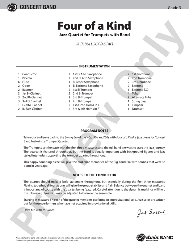 Four of a Kind - Concert Band Conductor Score & Parts (Digital Download)