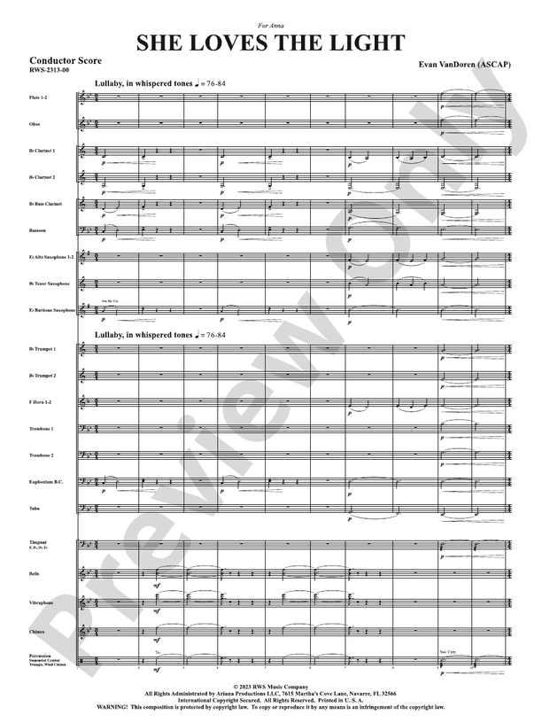 She Loves the Light - Concert Band Conductor Score & Parts (Digital Download)
