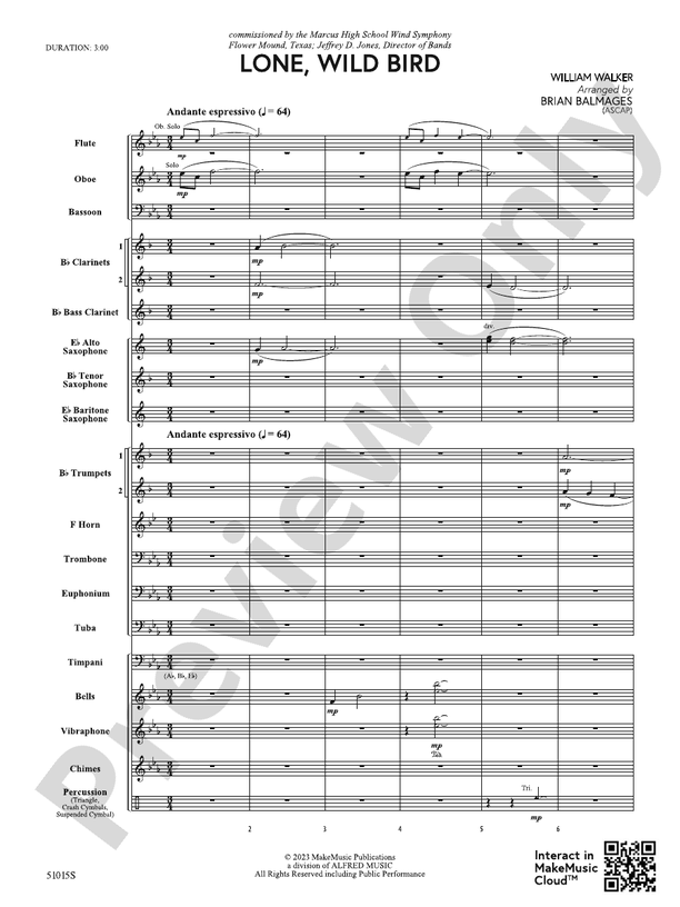 Lone, Wild Bird – Concert Band Conductor Score & Parts (Digital Download)