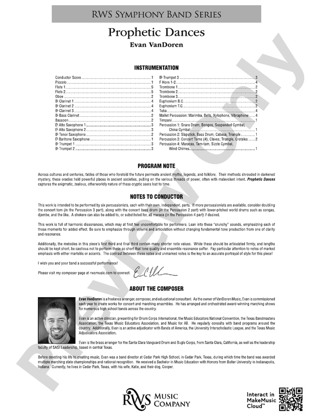 Prophetic Dances - Concert Band Conductor Score & Parts(Digital Download)