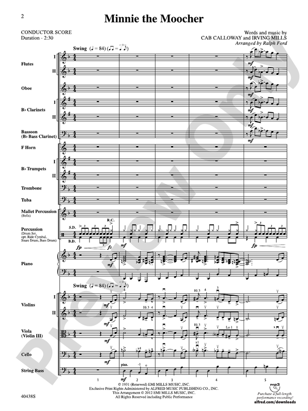 Minnie the Moocher – Full Orchestra Conductor Score & Parts (Digital Download)