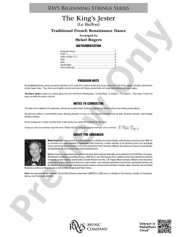 The King's Jester (Le Buffon) - String Orchestra Conductor Score & Parts (Digital Download)