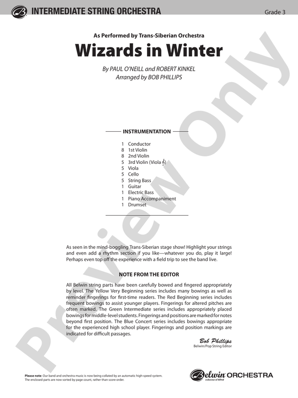 Wizards in Winter – String Orchestra Conductor Score & Parts (Digital Download)