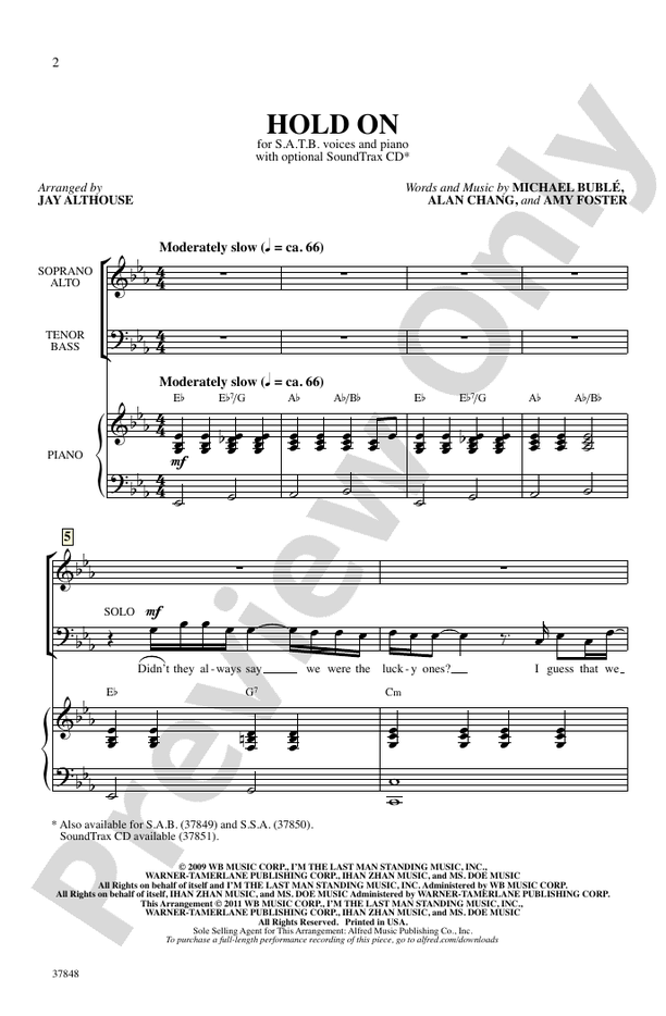 Hold On – SATB Choral Octavo (Digital Download)