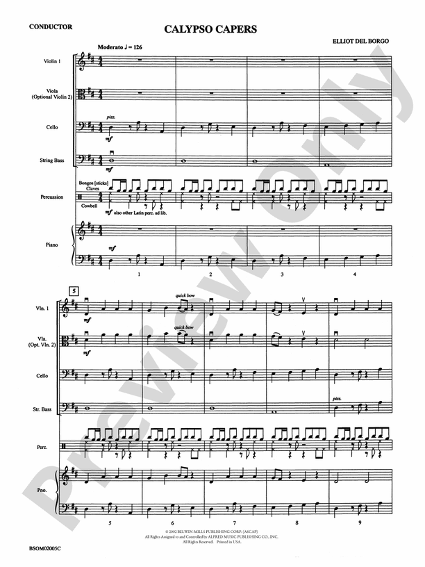 Calypso Capers (for Strings and Percussion) – String Orchestra Conductor Score & Parts (Digital Download)