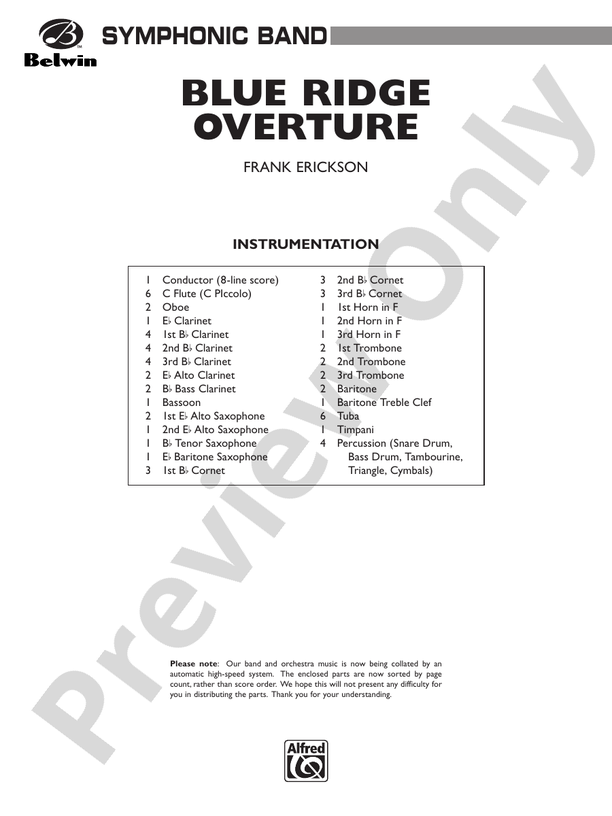 Blue Ridge Overture - Concert Band Conductor Score & Parts (Digital Download)