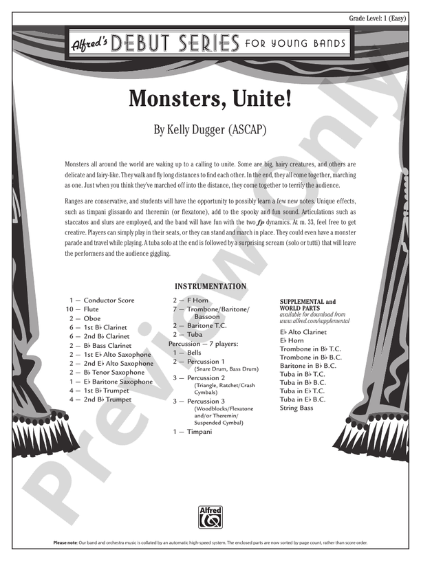 Monsters, Unite! - Concert Band Conductor Score & Parts (Digital Download)