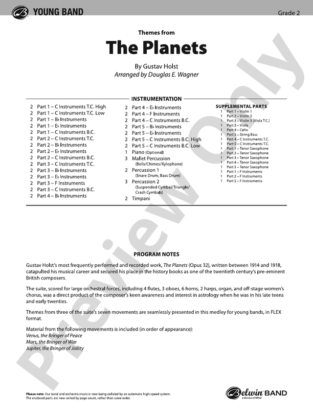 The Planets (Flexible Arrangement) - Concert Band Conductor Score & Parts (Digital Download)