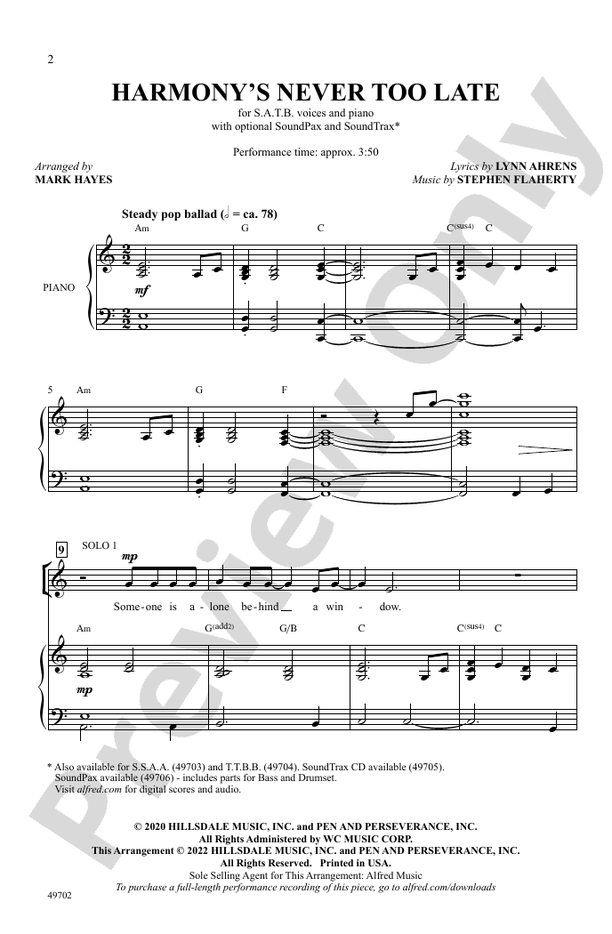 Harmony's Never Too Late - SATB Choral Octavo (Digital Download)