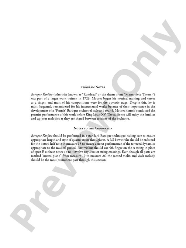 Baroque Fanfare – String Orchestra Conductor Score & Parts (Digital Download)