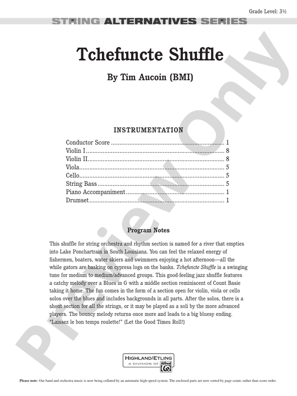 Tchefuncte Shuffle – String Orchestra Conductor Score & Parts (Digital Download)