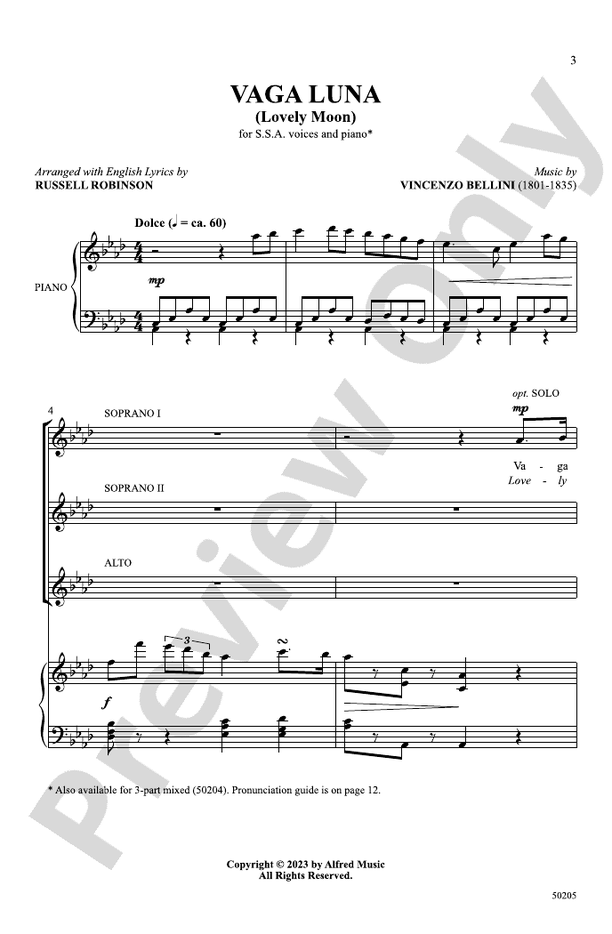 Vaga Luna - SSA Choral Octavo (Digital Download)