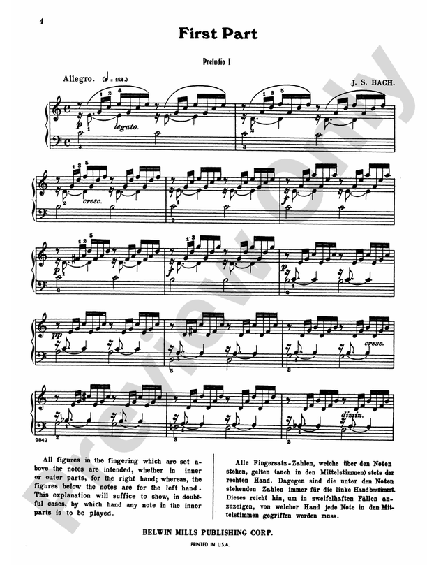 Bach - The Well-Tempered Clavier (Volume I) (Ed. Carl Czerny) - Piano Solo (Digital Download)