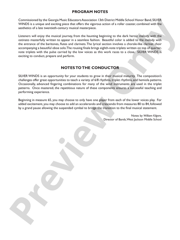 Silver Winds - Concert Band Conductor Score & Parts (Digital Download)
