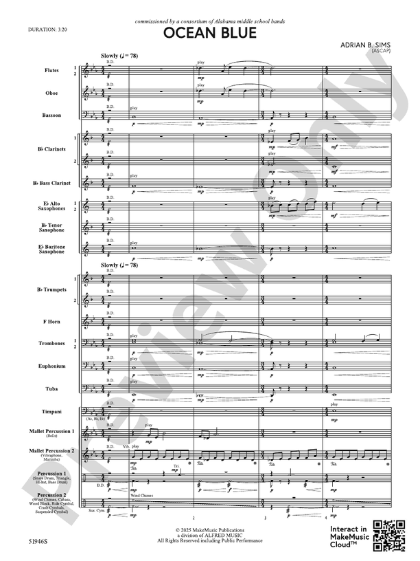 Ocean Blue - Concert Band Conductor Score & Parts(Digital Download)