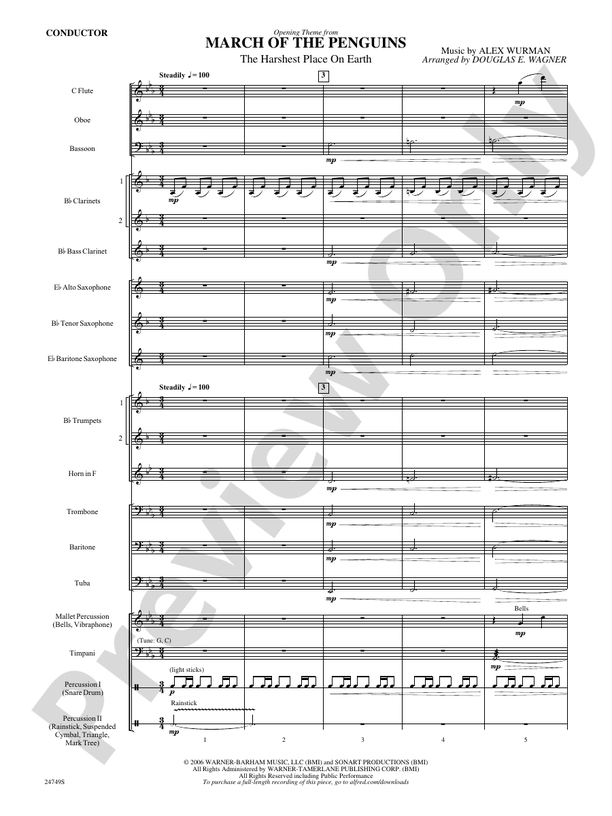 March of the Penguins, Opening Theme from (The Harshest Place on Earth) - Concert Band Conductor Score & Parts (Digital Download)