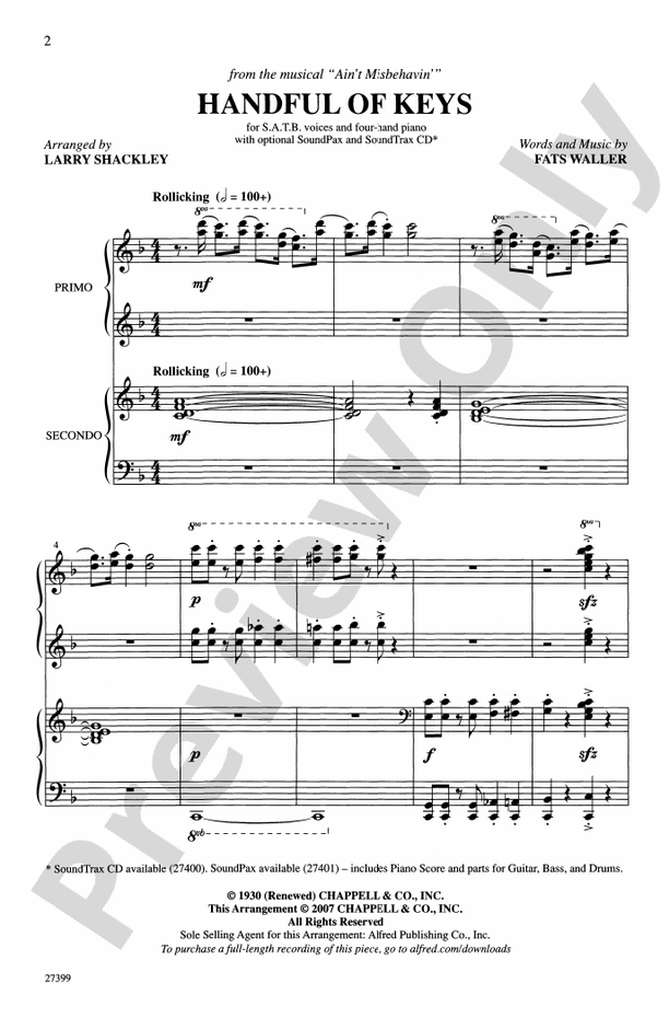 Handful of Keys (from Ain't Misbehavin') – SATB Choral Octavo (Digital Download)