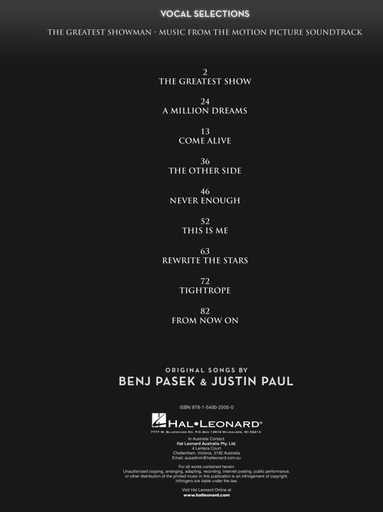The Greatest Showman - Music from the Motion Picture - Piano/Vocal - Hal Leonard
