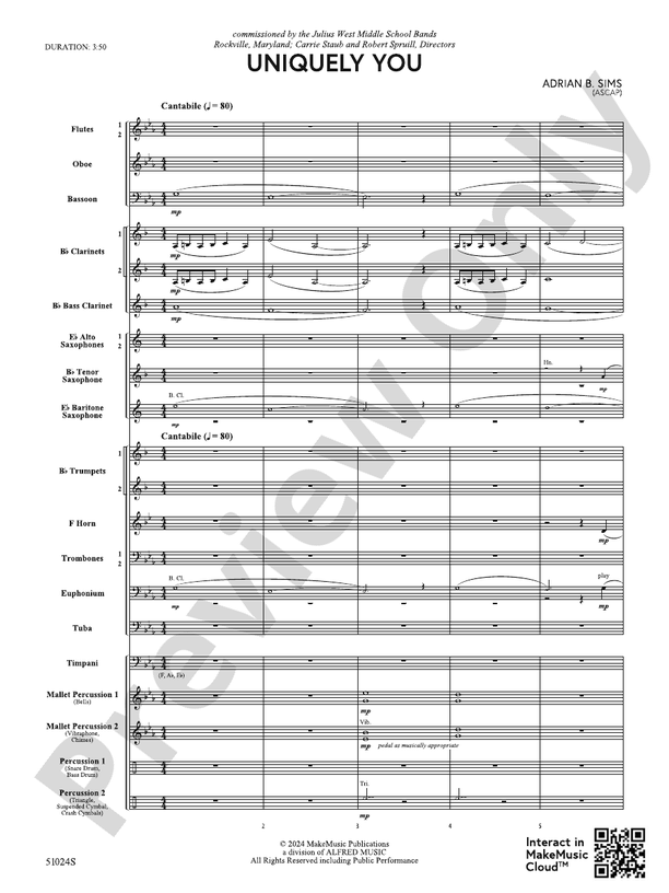 Uniquely You – Concert Band Conductor Score & Parts (Digital Download)