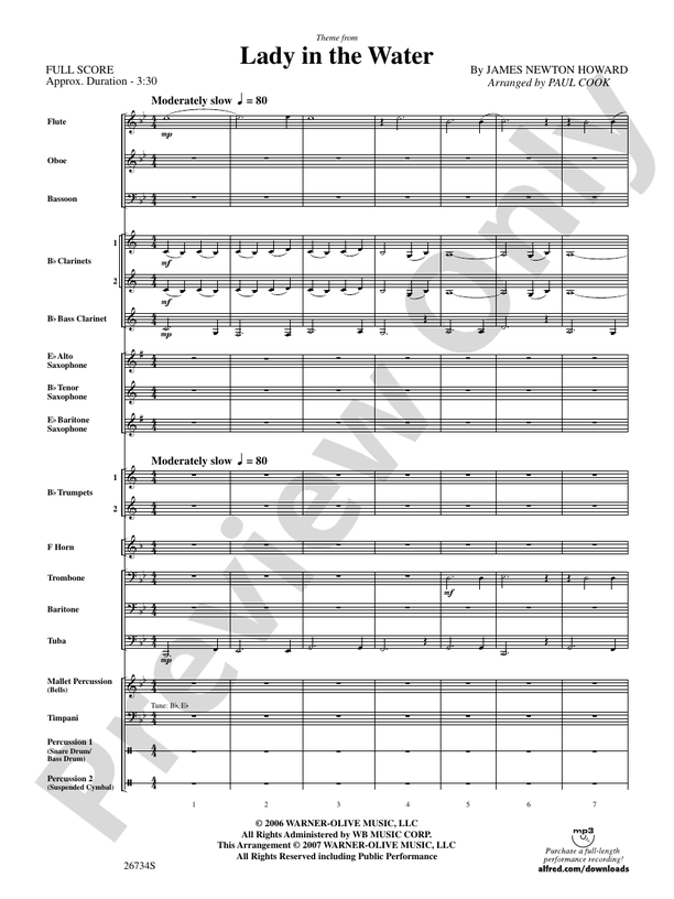 Lady in the Water - Concert Band Conductor Score & Parts (Digital Download)