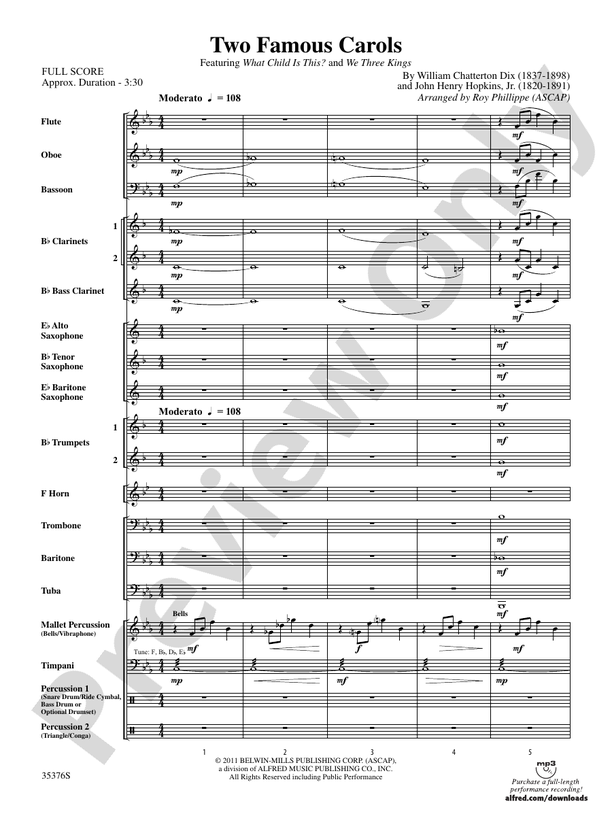 Two Famous Carols - Concert Band Conductor Score & Parts (Digital Download)