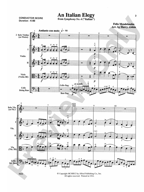 An Italian Elegy, from Symphony No. 4 "Italian" – String Orchestra Conductor Score & Parts (Digital Download)