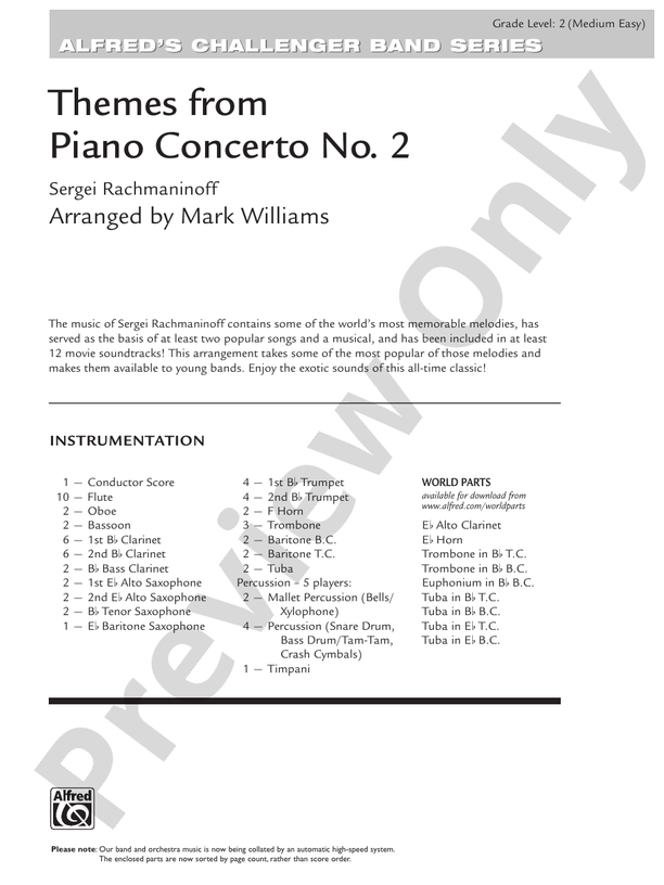 Themes from Piano Concerto No. 2 - Concert Band Conductor Score & Parts (Digital Download)