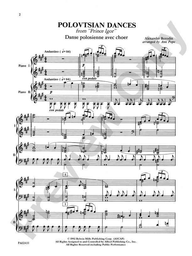 Polovetsian Dances - from Prince Igor - 2 Pianos, 4 Hands (Digital Download)