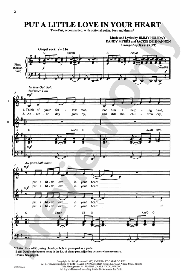 Put a Little Love in Your Heart - 2-Part Choral Octavo (Digital Download)