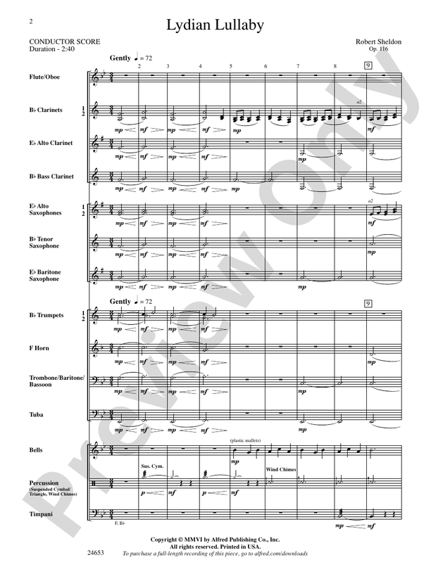Lydian Lullaby - Concert Band Conductor Score & Parts (Digital Download)