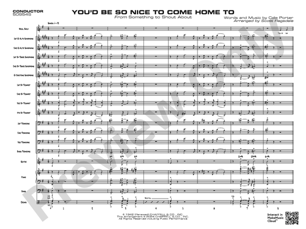 You'd Be So Nice to Come Home To – Jazz Ensemble Conductor Score & Parts (Digital Download)