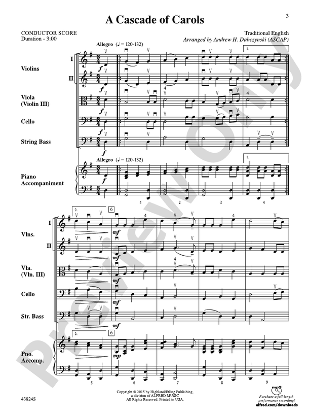A Cascade of Carols – String Orchestra Conductor Score & Parts (Digital Download)