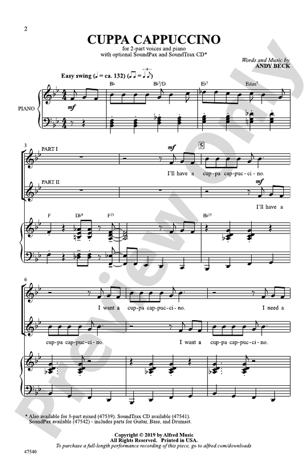 Cuppa Cappuccino – 2-Part Choral Octavo (Digital Download)