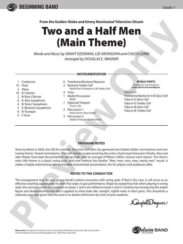 Two and a Half Men (Main Theme) - Concert Band Conductor Score & Parts (Digital Download)
