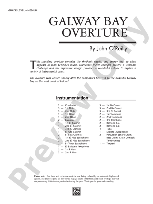 Galway Bay Overture - Concert Band Conductor Score & Parts (Digital Download)
