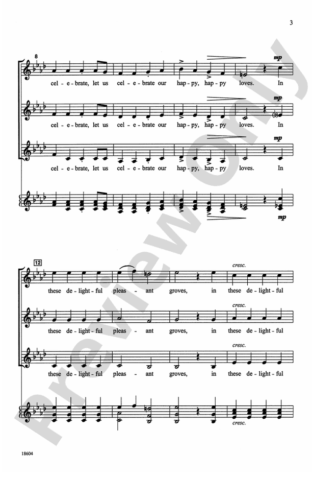 In These Delightful Pleasant Groves – SSA, a cappella Choral Octavo (Digital Download)