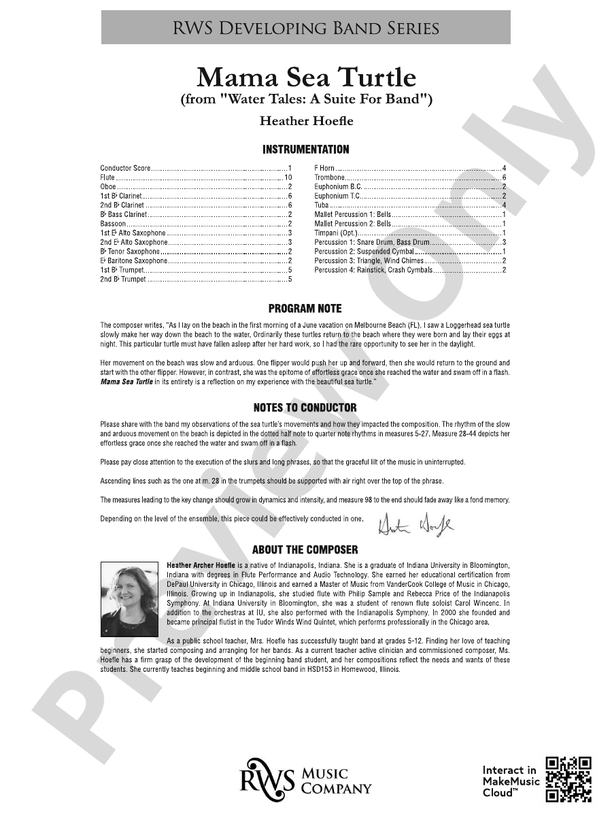 Mama Sea Turtle - From Water Tales: A Suite for Band - Concert Band Conductor Score & Parts (Digital Download)
