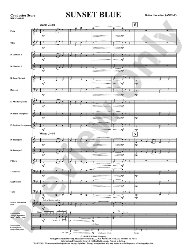 Sunset Blue - Concert Band Conductor Score & Parts(Digital Download)