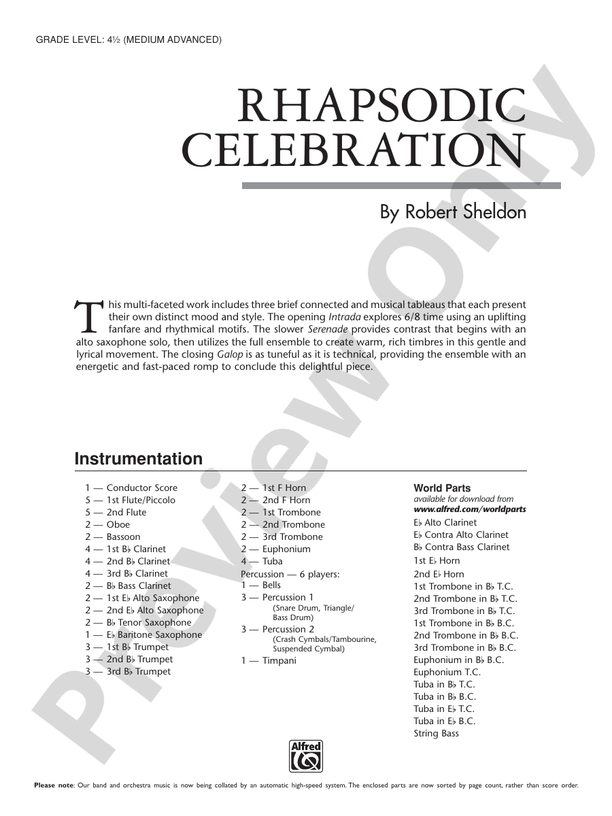 Rhapsodic Celebration - Concert Band Conductor Score & Parts (Digital Download)